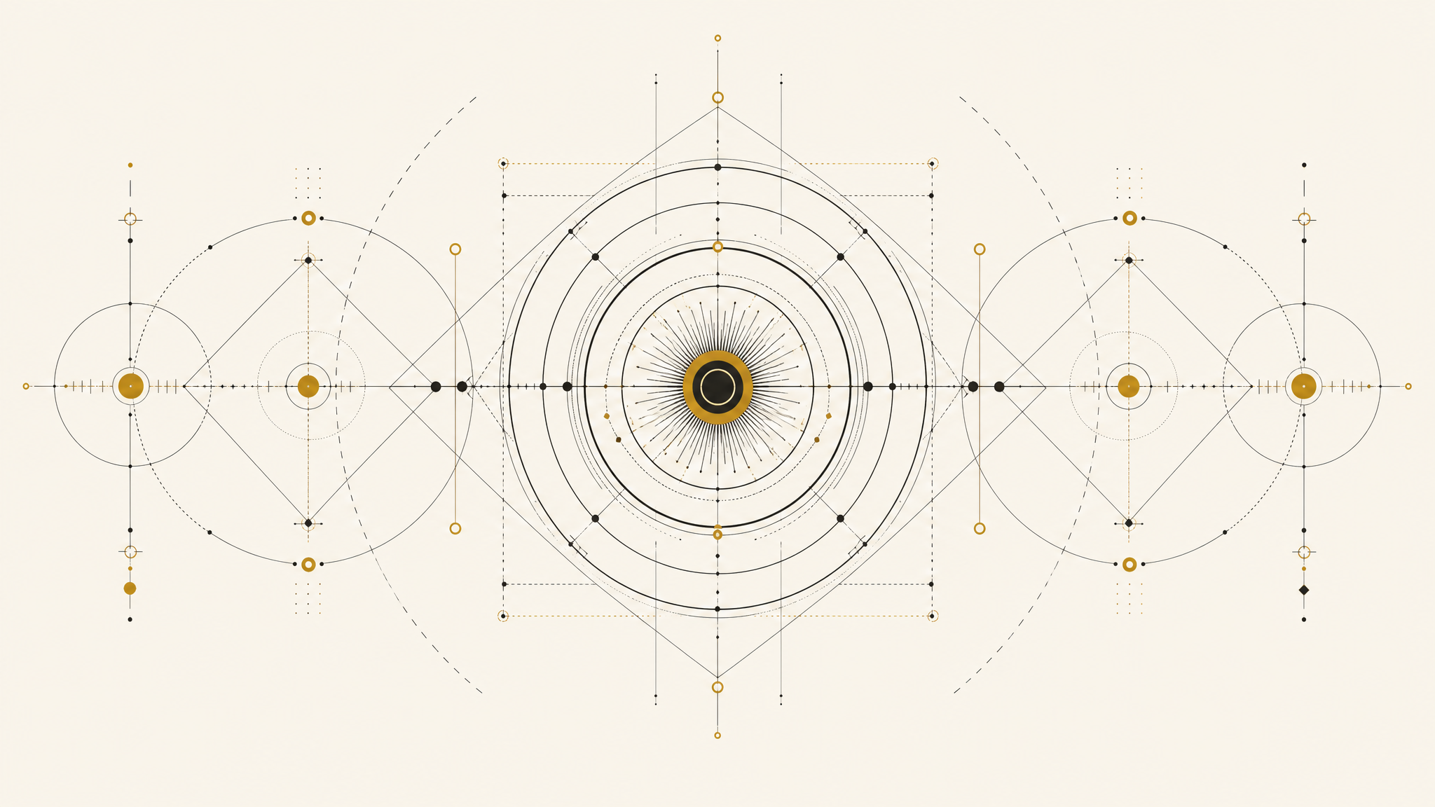 AI Opportunity Assessment — diagnostic blueprint with sacred geometry and gold accents