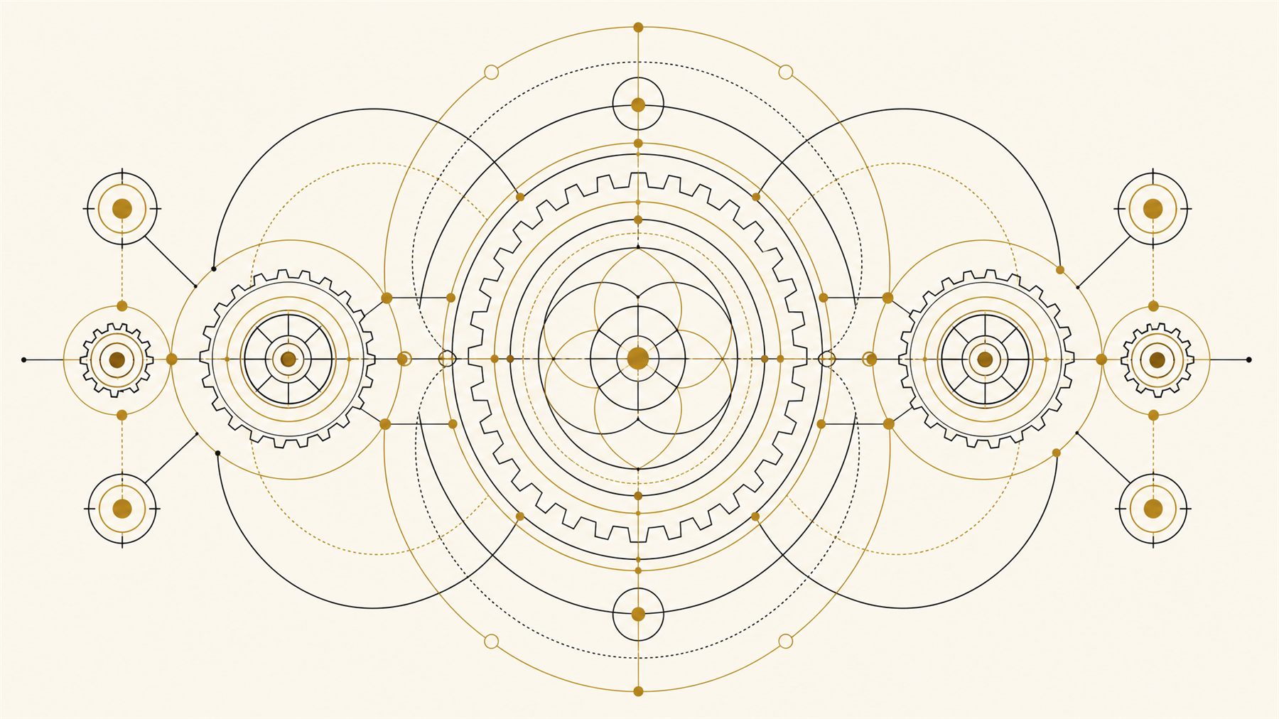 Interlocking geometric gears pattern on cream — AI automation consulting Charleston