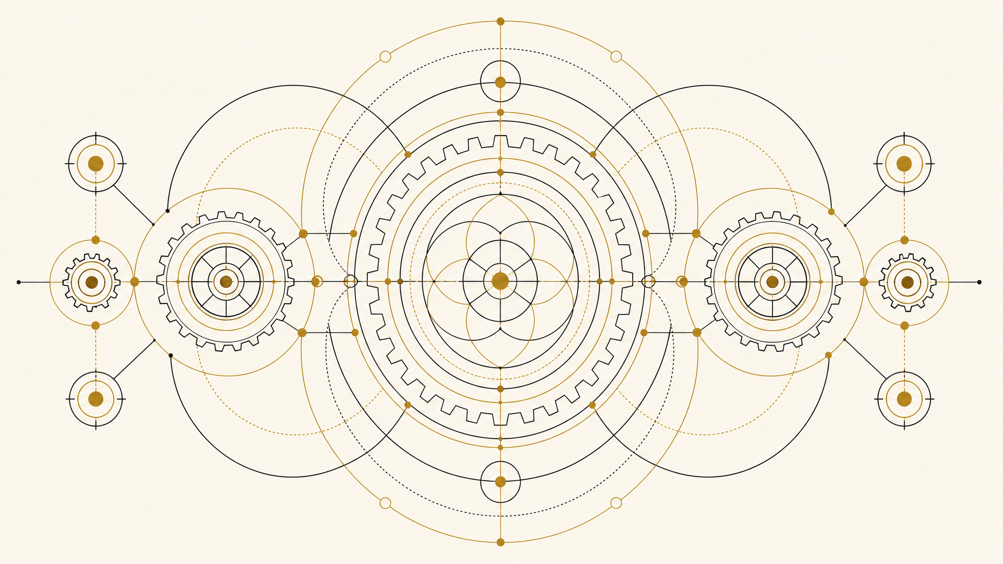 Interlocking geometric gears pattern on cream — AI automation consulting Charleston