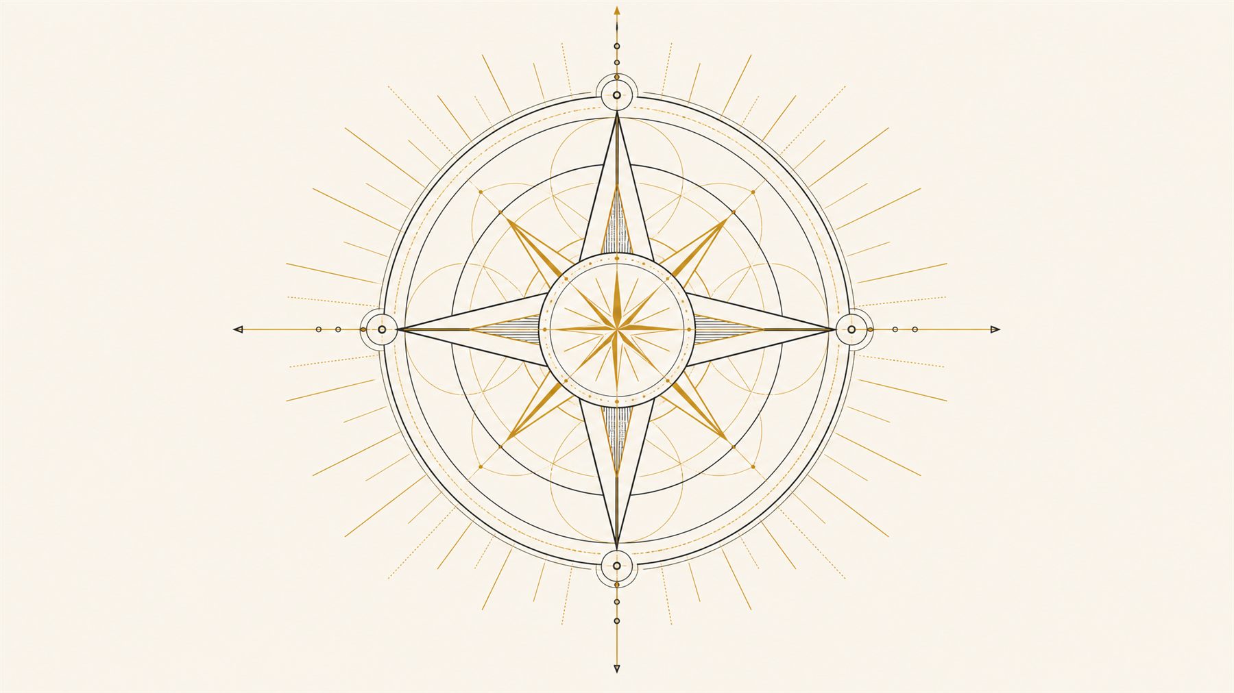 Geometric compass motif in gold on charcoal — hire AI expert in Charleston