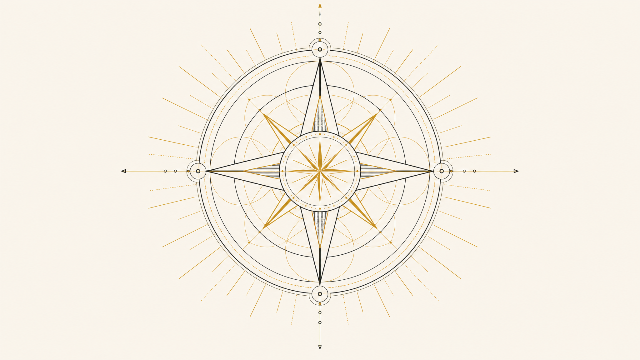Geometric compass motif in gold on charcoal — hire AI expert in Charleston